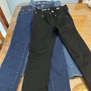 3 pairs J. Crew toothpick jeans P24 VERY gently worn--dark wash, med wash, black